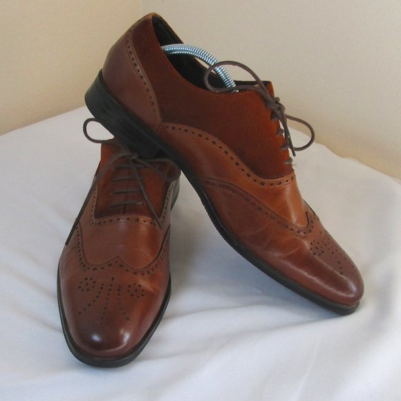 Stacy Adams Mens Brown Leather w\ Suede Upper Wingtip Oxfords Shoes Size… - Picture 1 of 8